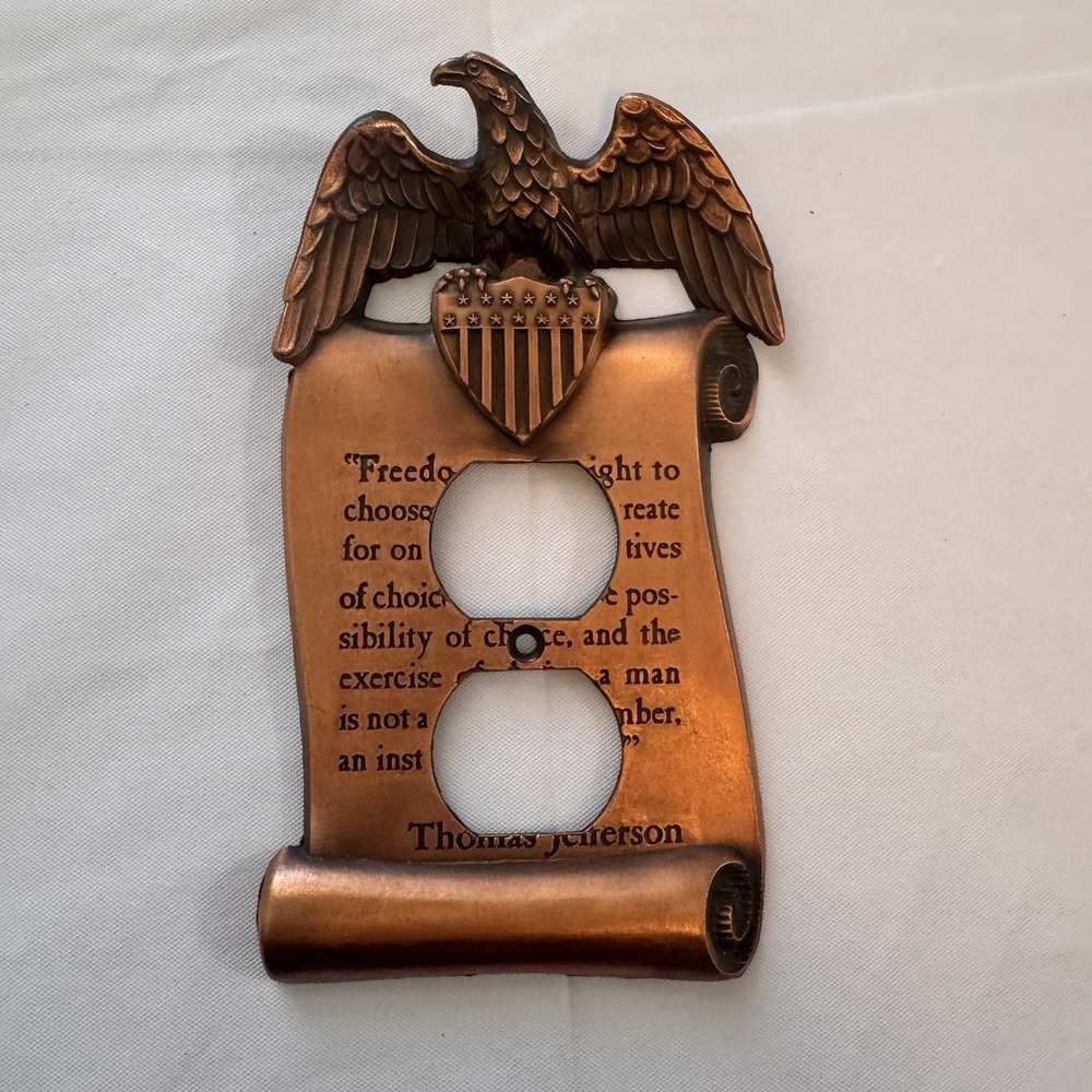 Vintage Copper Eagle & Shield Thomas Jefferson‎ Outlet Plate Cover